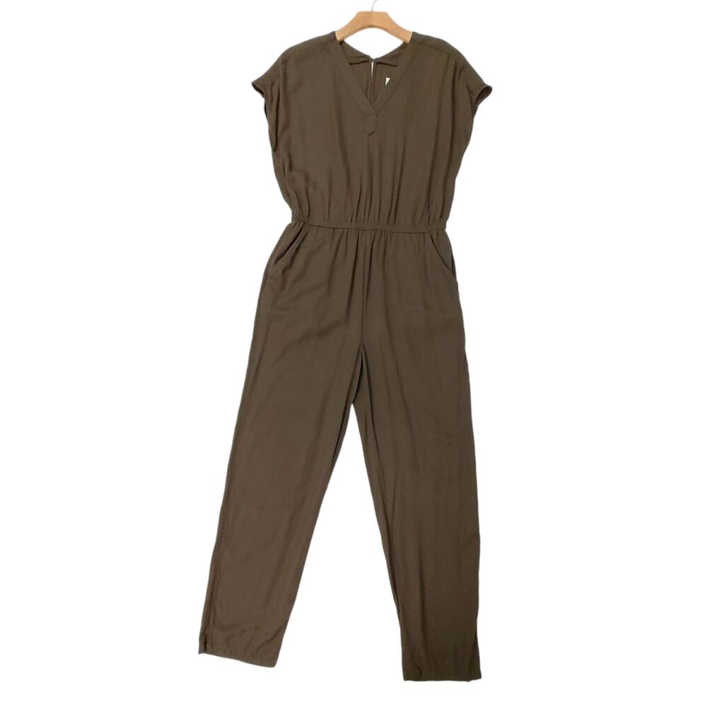Lou & Grey Jumpsuit Womens Small Green Olive Sleeveless V-Neck Comfort Boho